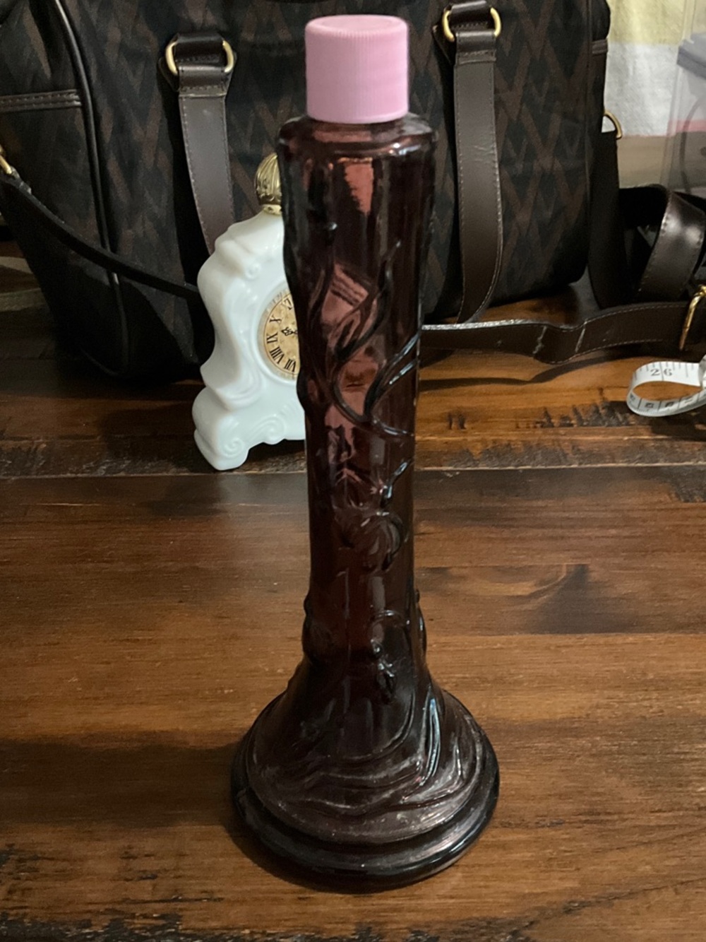 Avon perfume bottle Decorative Tall Purple Glass Vase with Pink Accent